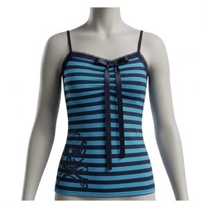 Unbranded Cami Top Women Small Blue Excellent Skull Striped Lace Bow Emo Scene